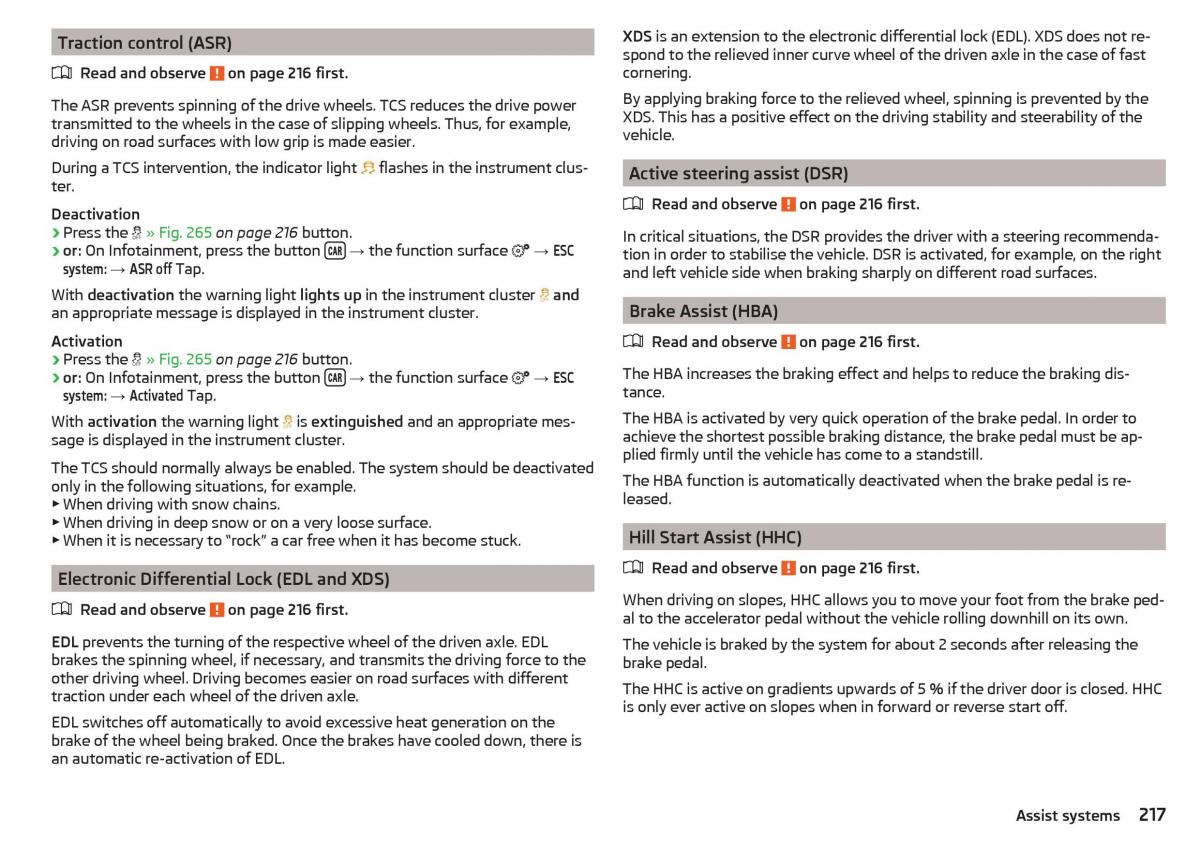 Skoda Kodiaq owners manual / page 219