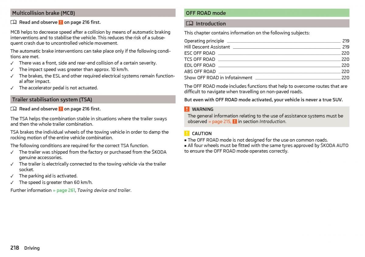 Skoda Kodiaq owners manual / page 220