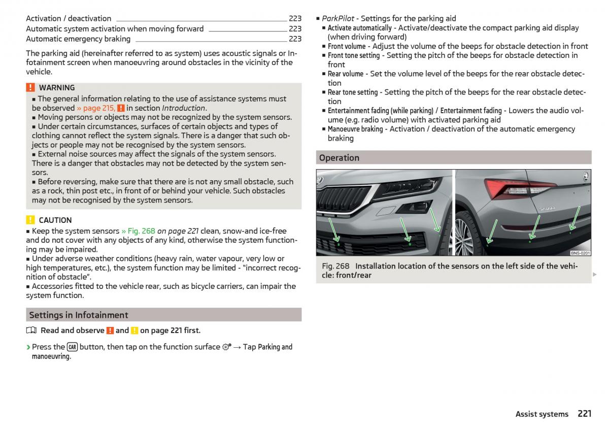 Skoda Kodiaq owners manual / page 223