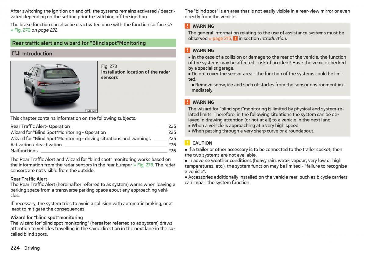 Skoda Kodiaq owners manual / page 226