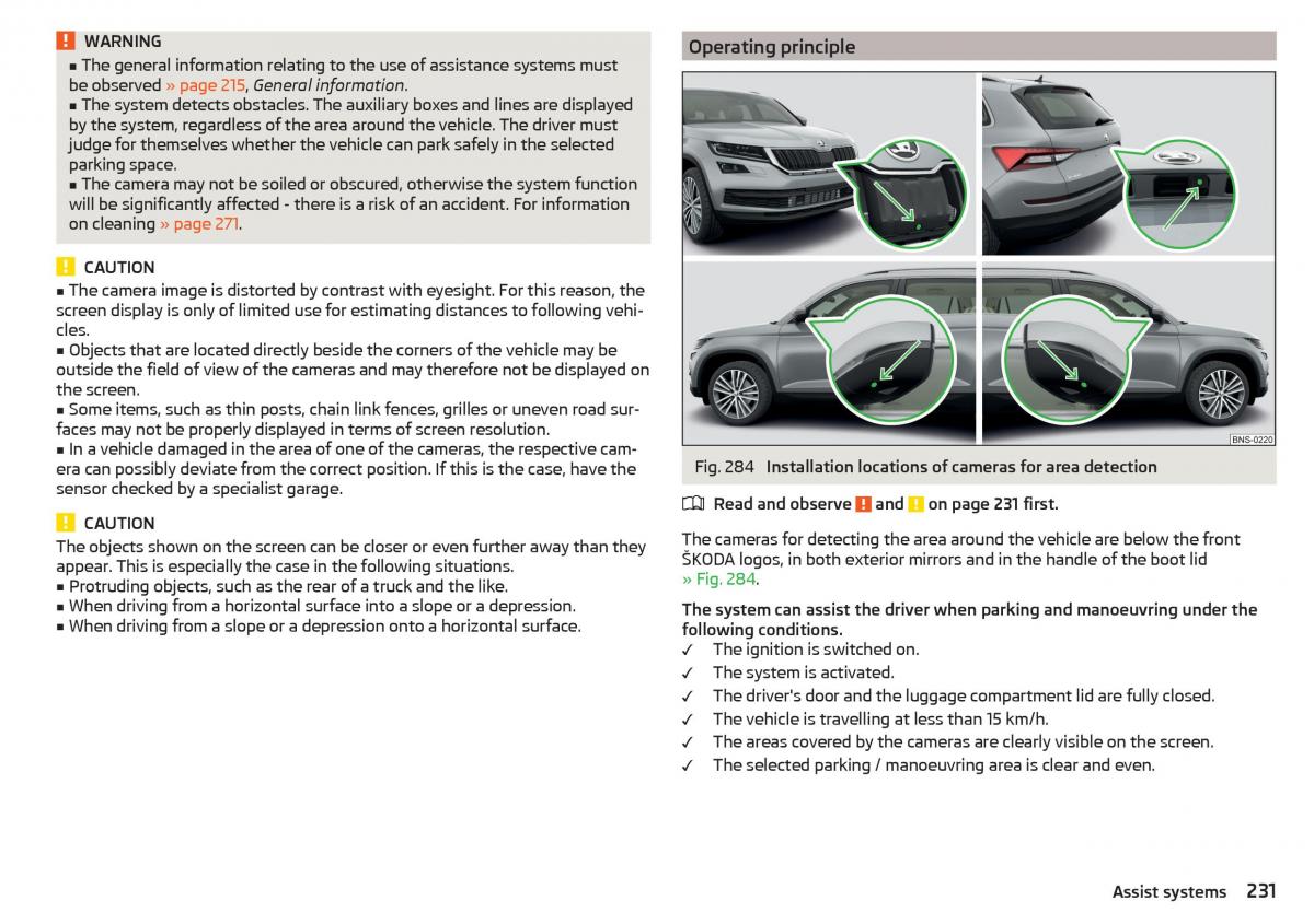 Skoda Kodiaq owners manual / page 233