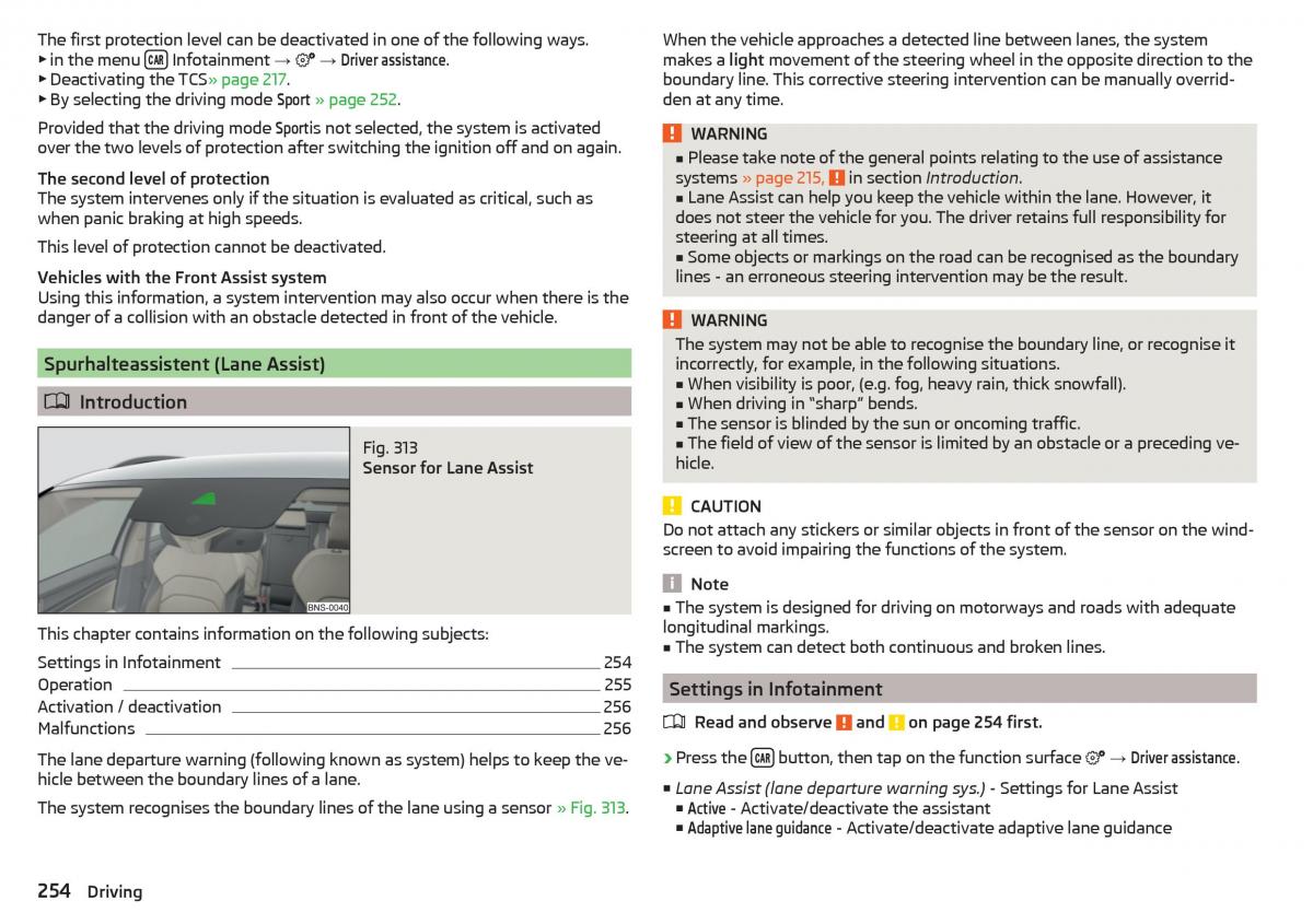 Skoda Kodiaq owners manual / page 256