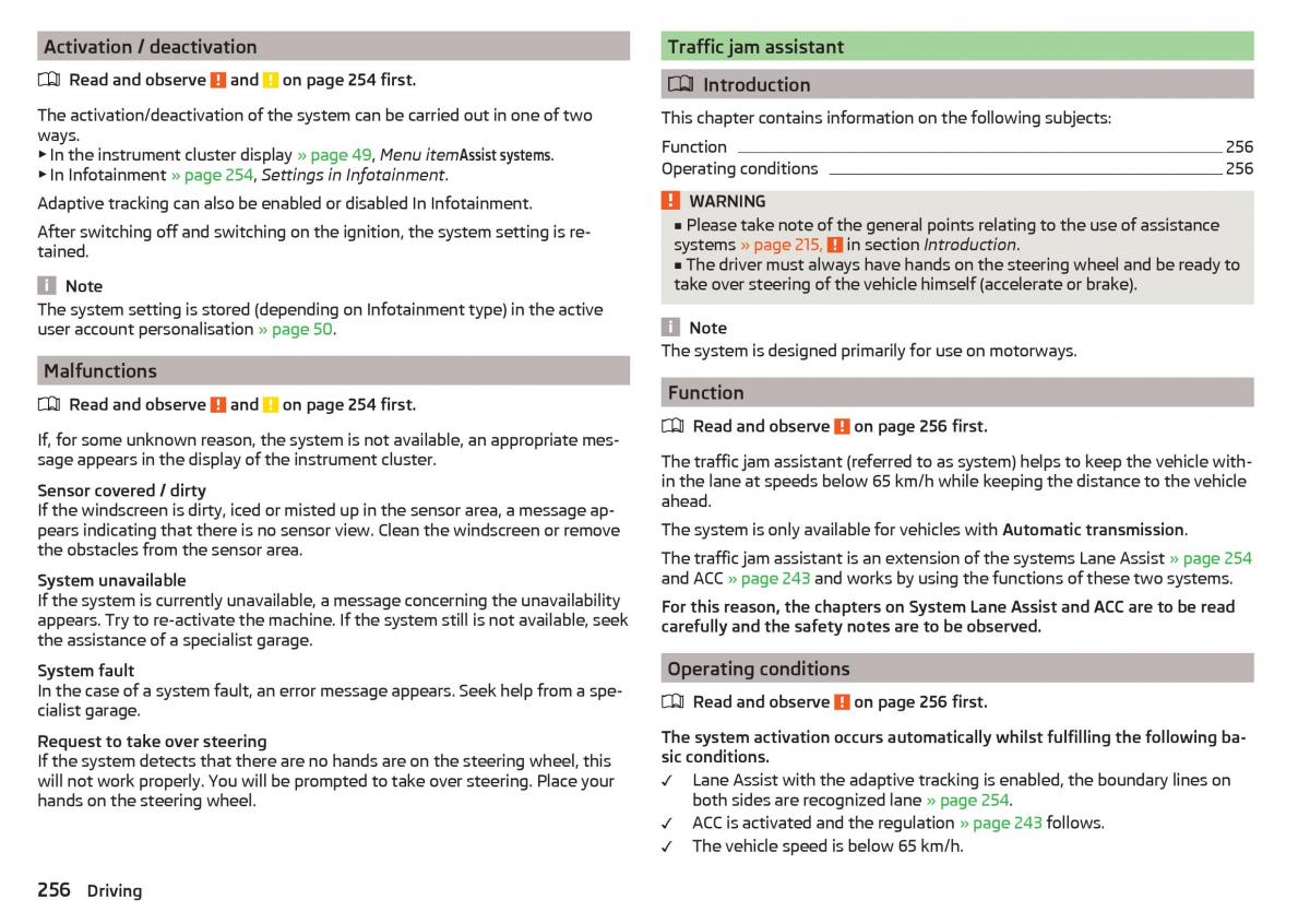 Skoda Kodiaq owners manual / page 258