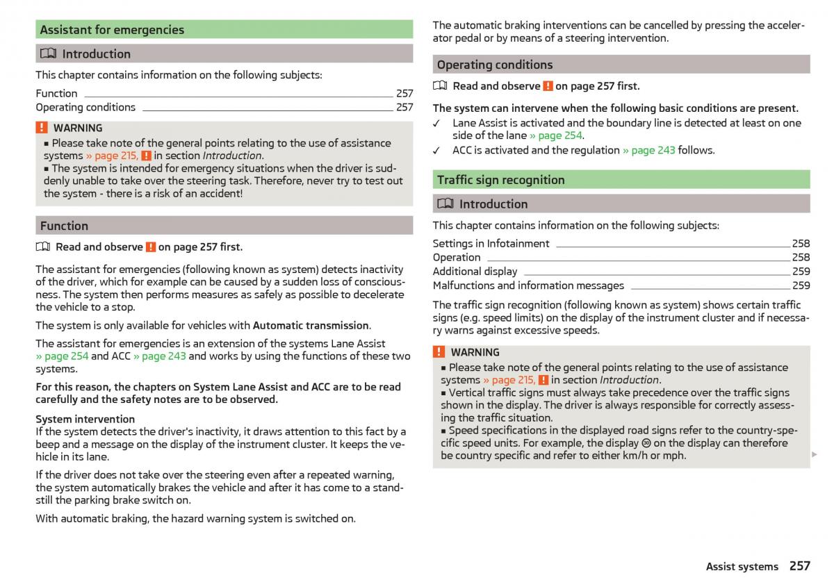 Skoda Kodiaq owners manual / page 259