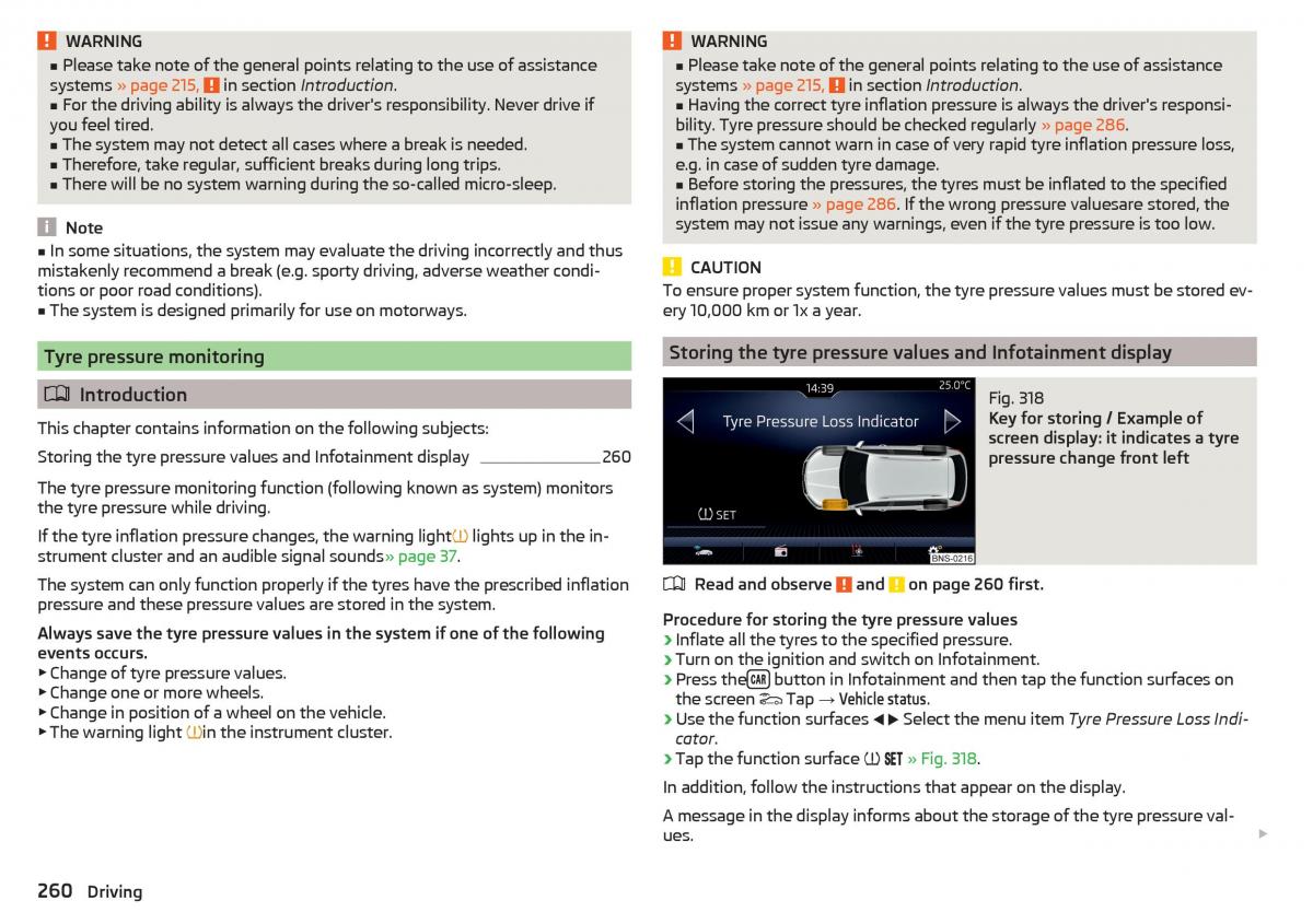 Skoda Kodiaq owners manual / page 262