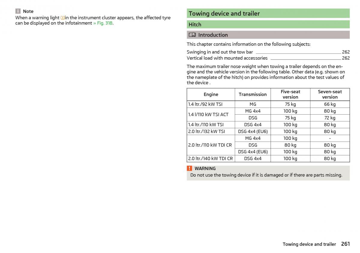 Skoda Kodiaq owners manual / page 263