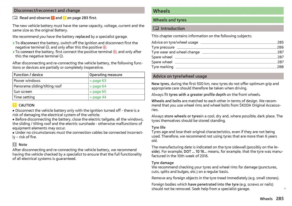 Skoda Kodiaq owners manual / page 287