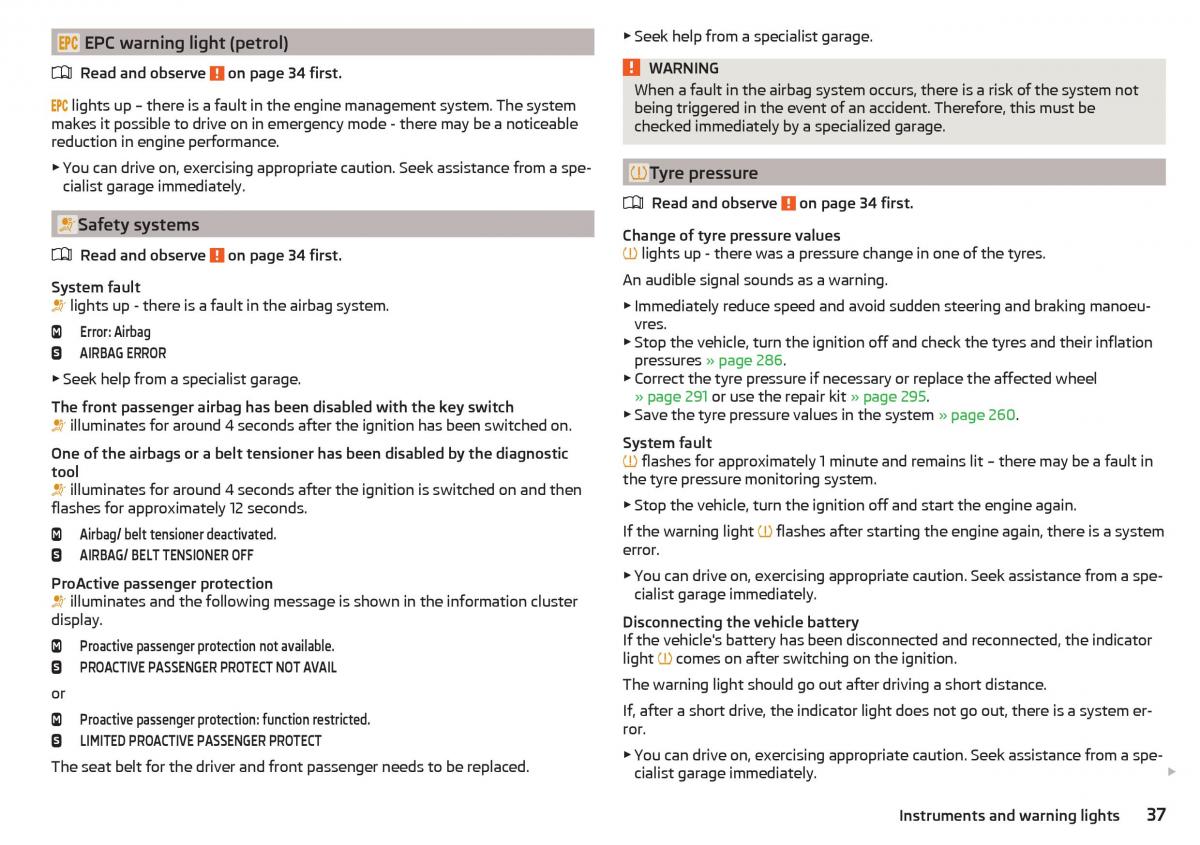 Skoda Kodiaq owners manual / page 39