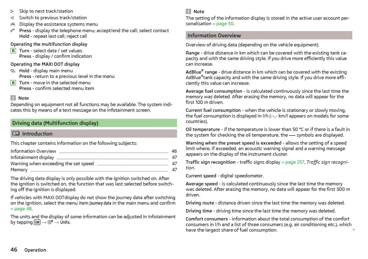 Skoda Kodiaq owners manual / page 48