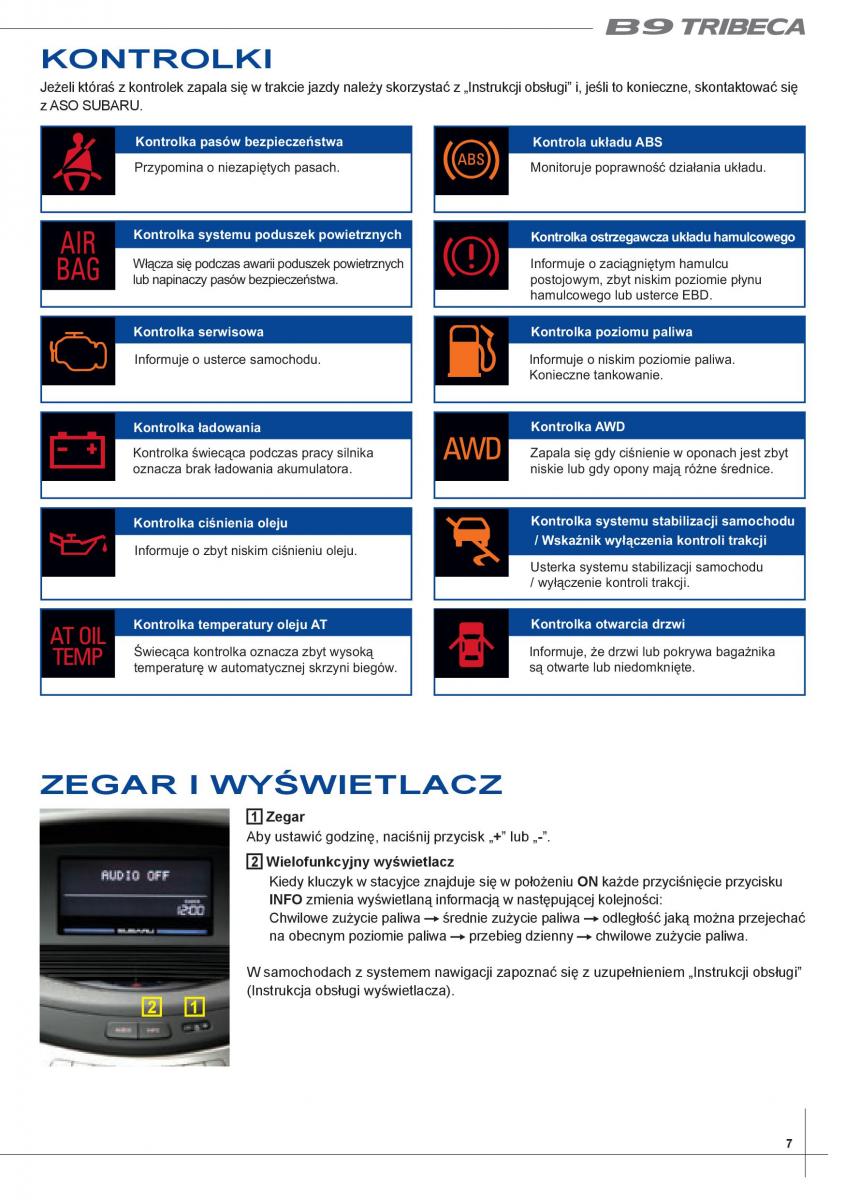 Subaru Tribeca B9 instrukcja obslugi / page 7