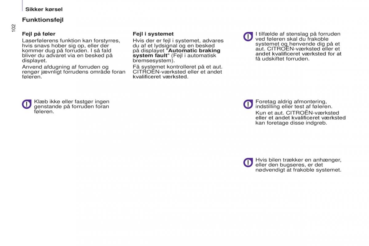 Citroen Berlingo Multispace II 2 Bilens instruktionsbog / page 104