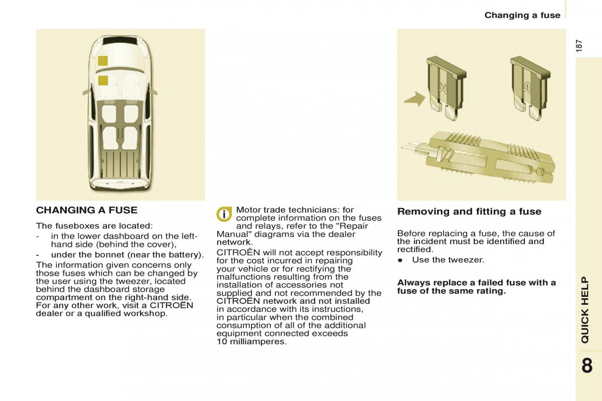 Citroen Berlingo Multispace II 2 owners manual / page 189