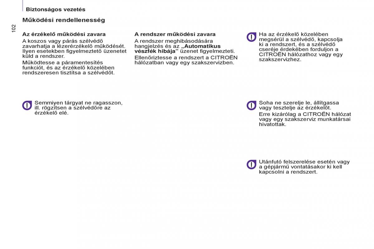 Citroen Berlingo Multispace II 2 Kezelesi utmutato / page 104