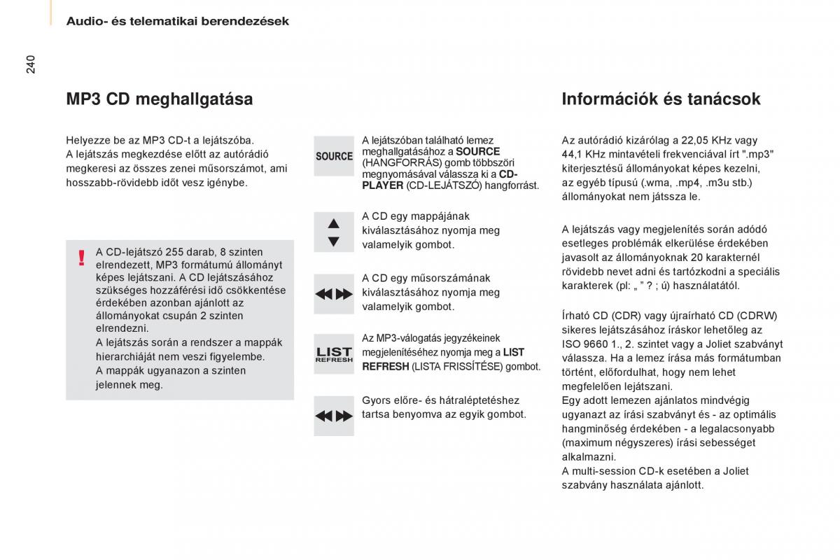 Citroen Berlingo Multispace II 2 Kezelesi utmutato / page 242