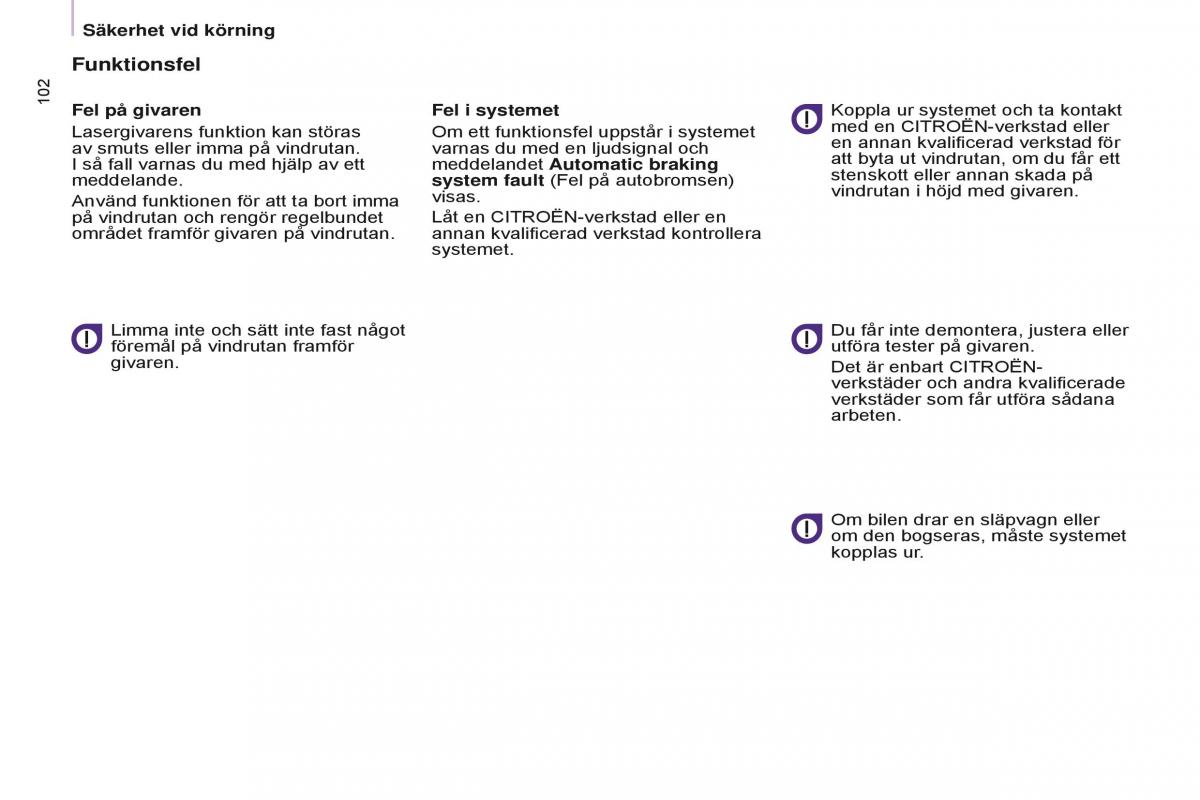 Citroen Berlingo Multispace II 2 instruktionsbok / page 104