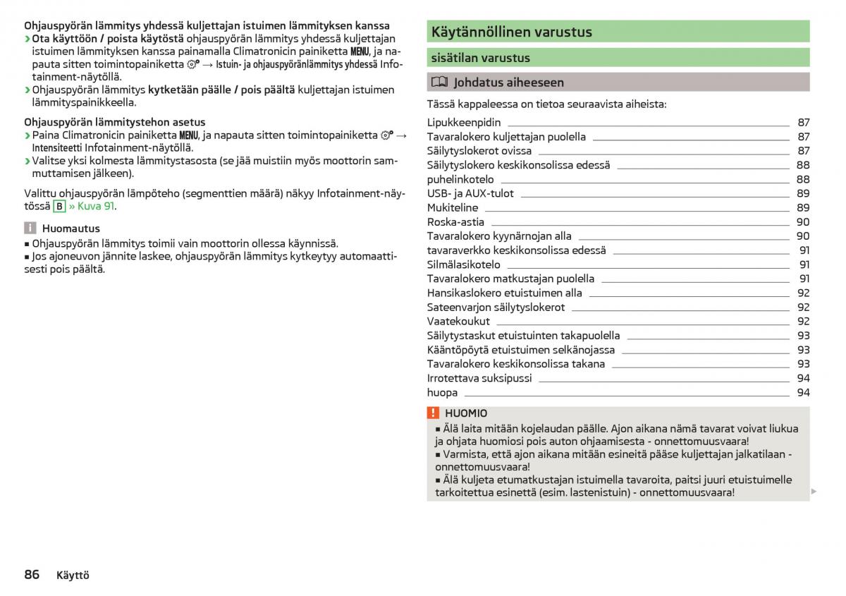 Skoda Kodiaq omistajan kasikirja / page 88