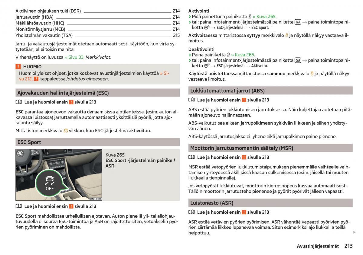 Skoda Kodiaq omistajan kasikirja / page 215