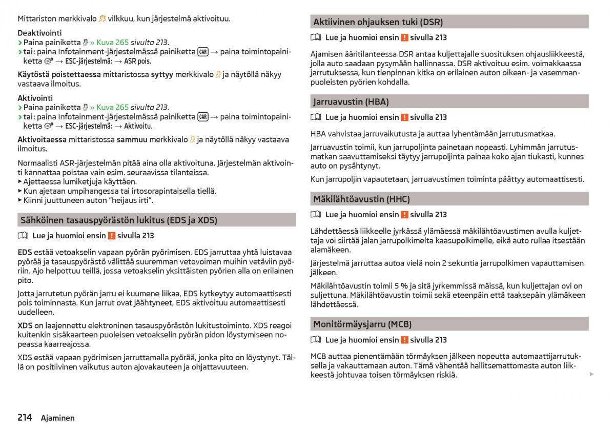 Skoda Kodiaq omistajan kasikirja / page 216