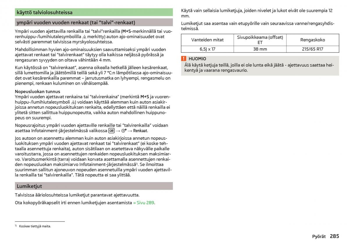 Skoda Kodiaq omistajan kasikirja / page 287