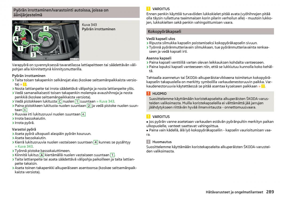 Skoda Kodiaq omistajan kasikirja / page 291