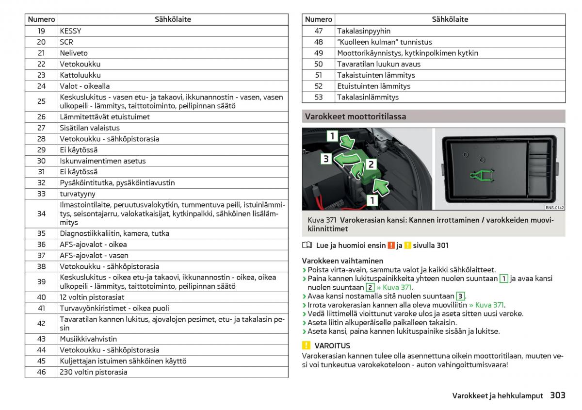 Skoda Kodiaq omistajan kasikirja / page 305