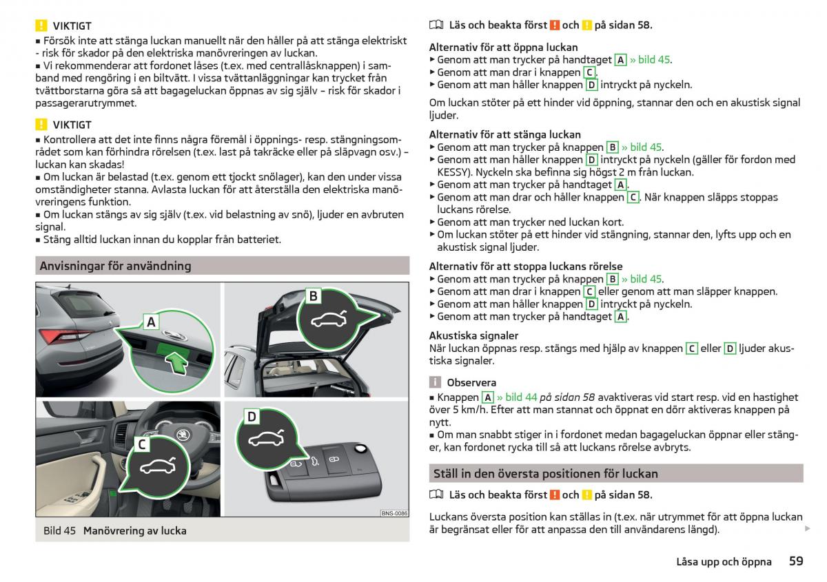 Skoda Kodiaq instruktionsbok / page 61