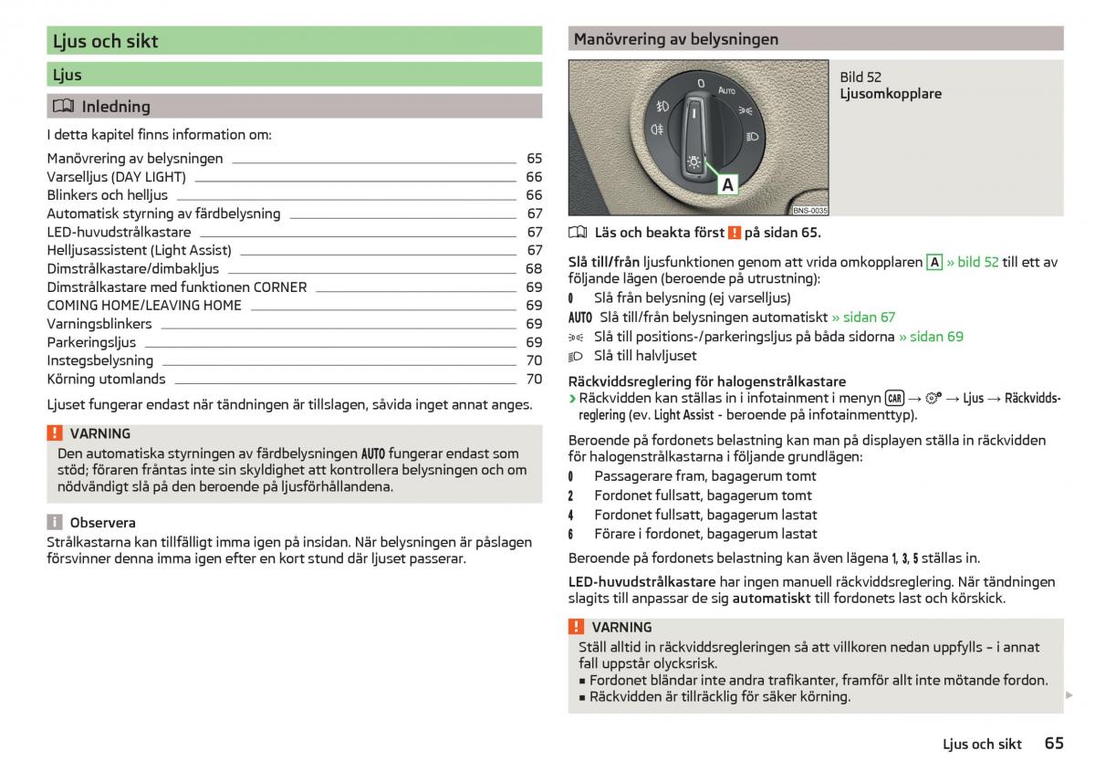 Skoda Kodiaq instruktionsbok / page 67