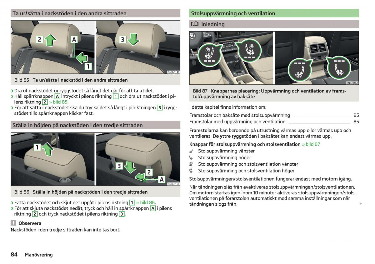 Skoda Kodiaq instruktionsbok / page 86