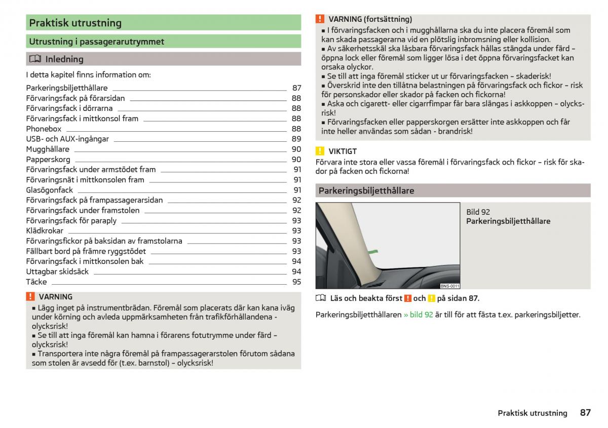 Skoda Kodiaq instruktionsbok / page 89