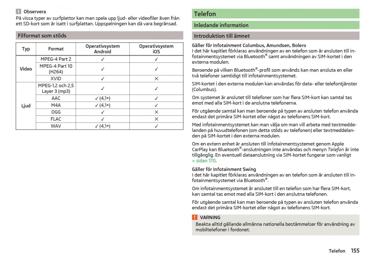 Skoda Kodiaq instruktionsbok / page 157