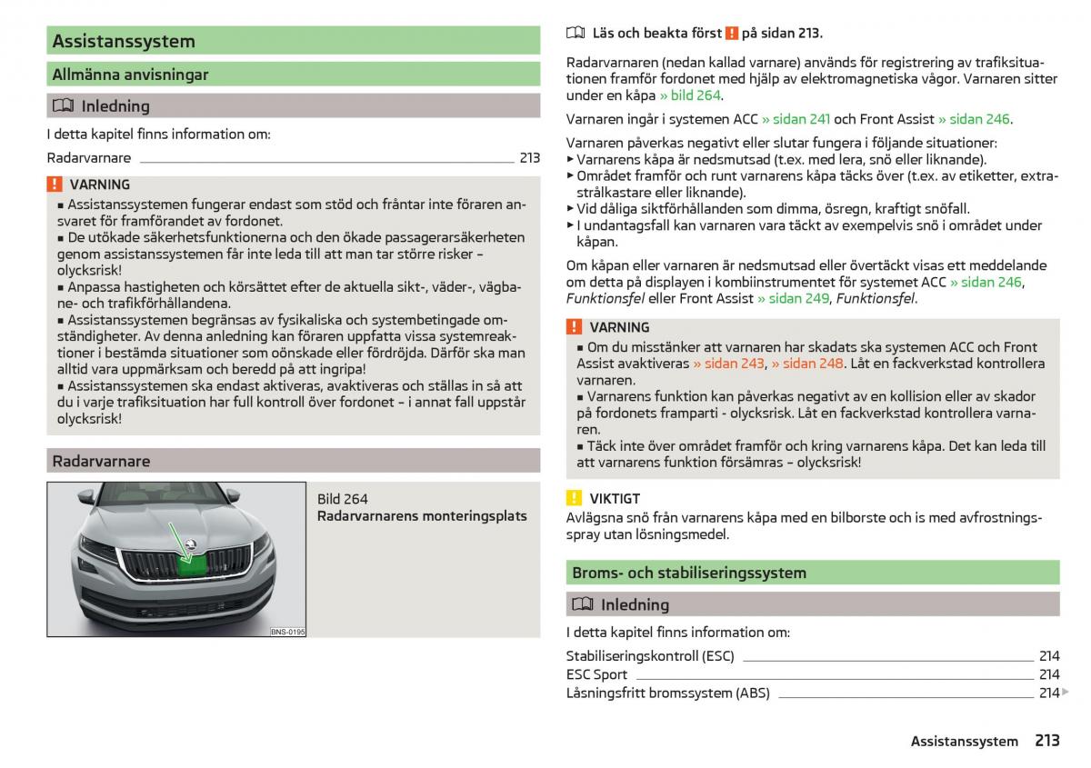 Skoda Kodiaq instruktionsbok / page 215