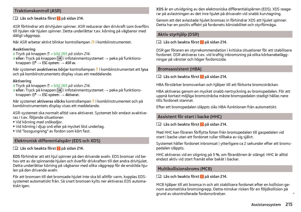 Skoda Kodiaq instruktionsbok / page 217