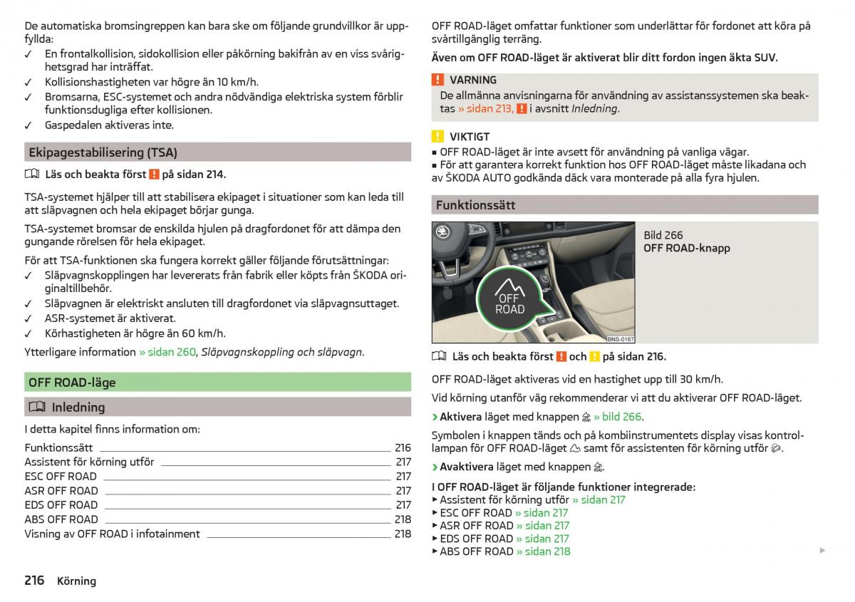 Skoda Kodiaq instruktionsbok / page 218