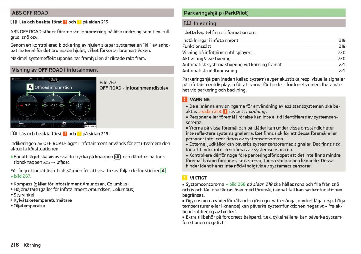 Skoda Kodiaq instruktionsbok / page 220