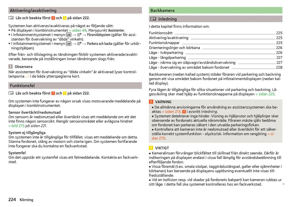 Skoda Kodiaq instruktionsbok / page 226