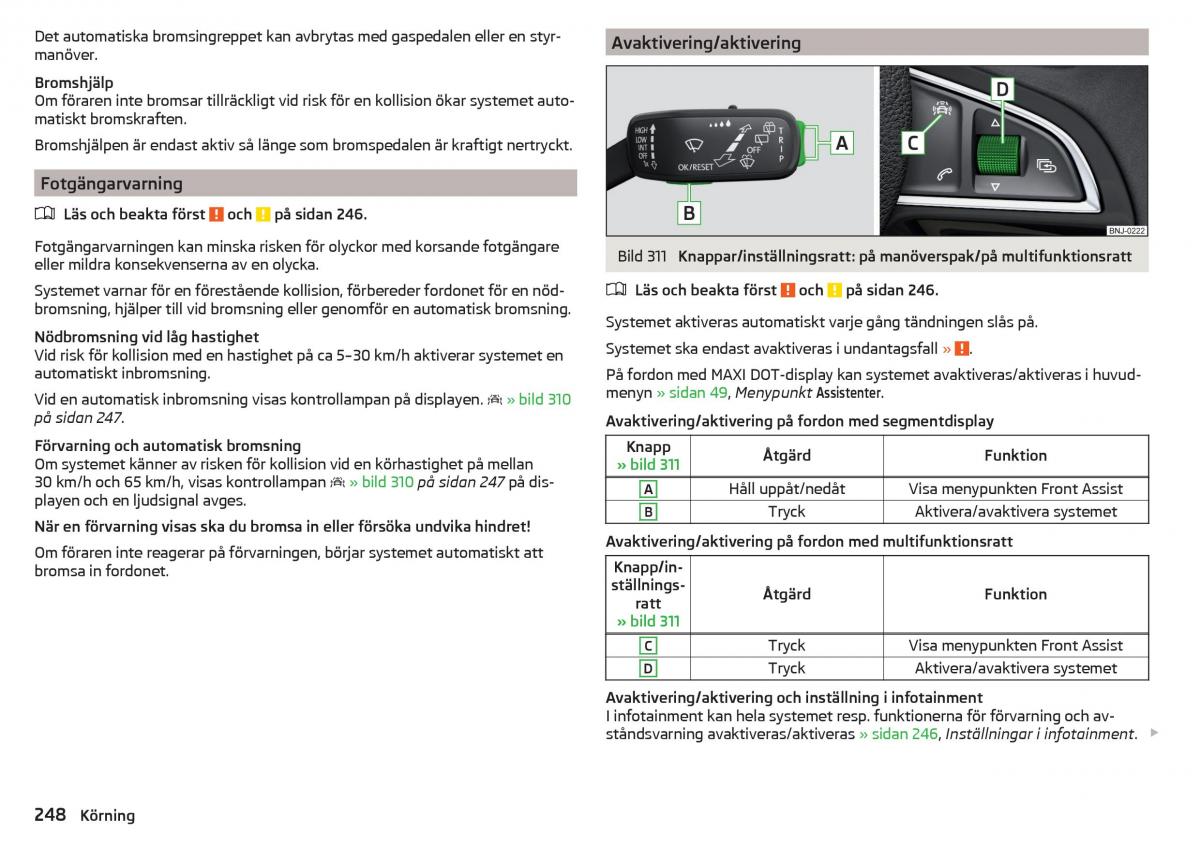 Skoda Kodiaq instruktionsbok / page 250