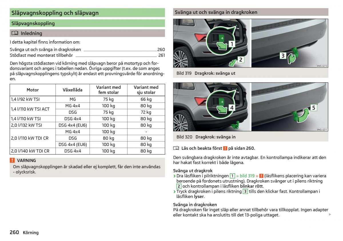 Skoda Kodiaq instruktionsbok / page 262