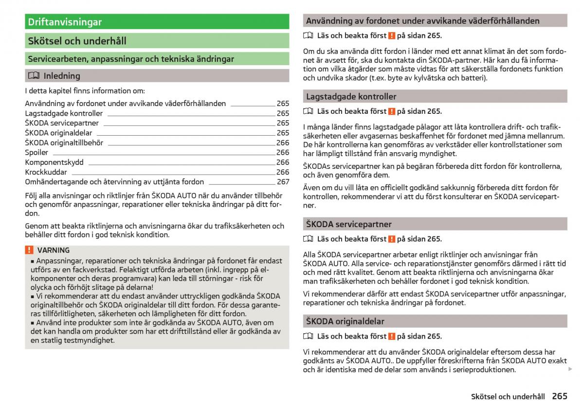 Skoda Kodiaq instruktionsbok / page 267