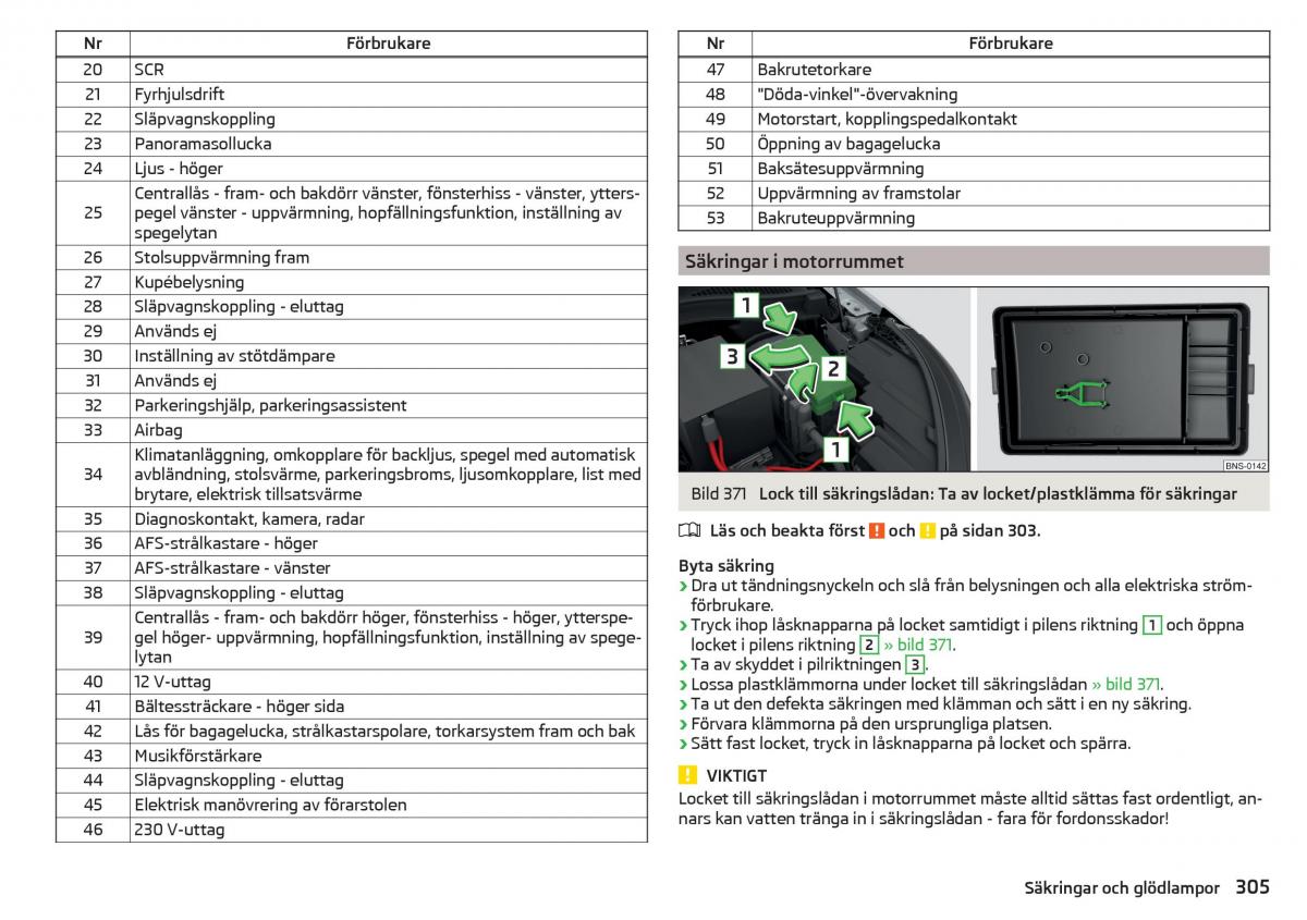 Skoda Kodiaq instruktionsbok / page 307