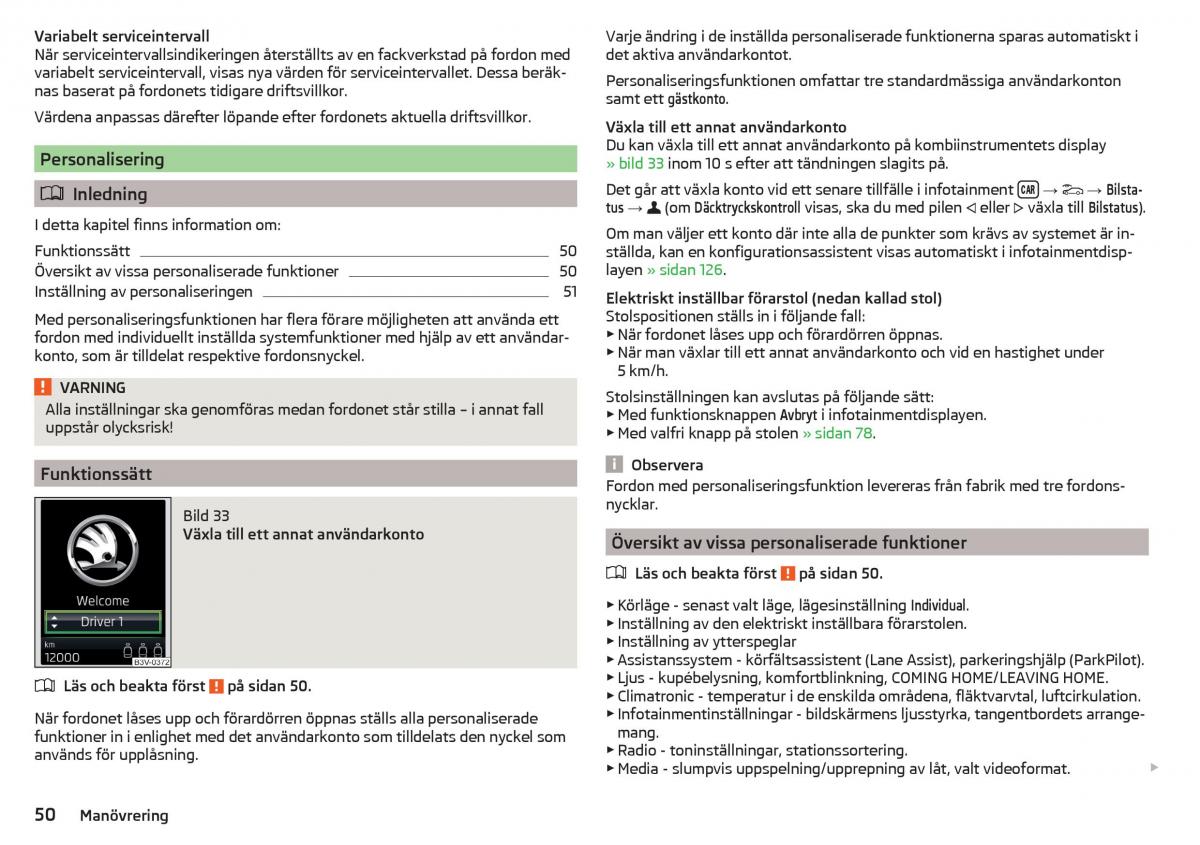 Skoda Kodiaq instruktionsbok / page 52