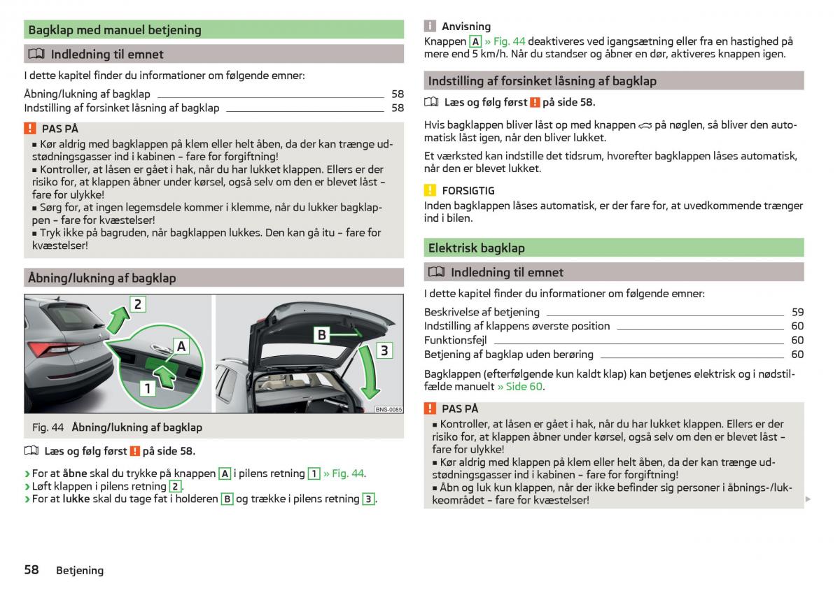 Skoda Kodiaq Bilens instruktionsbog / page 60