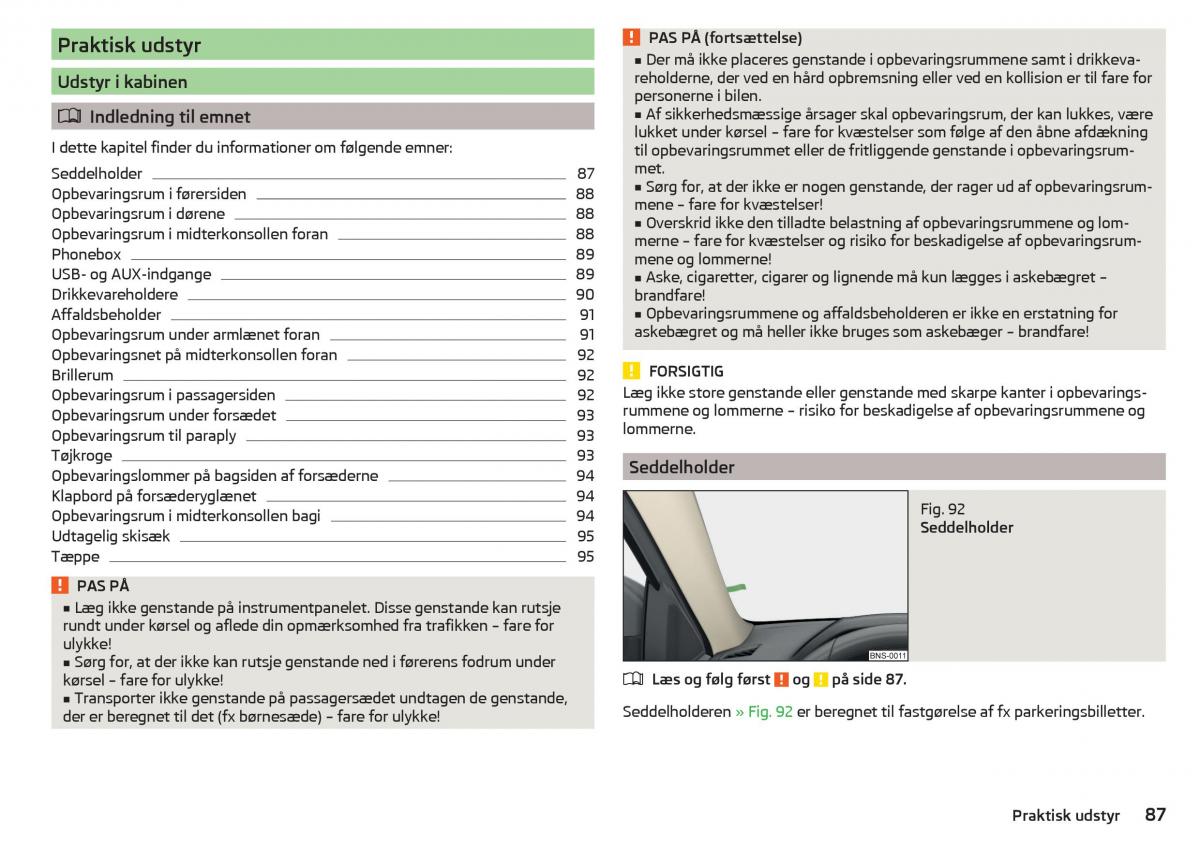 Skoda Kodiaq Bilens instruktionsbog / page 89