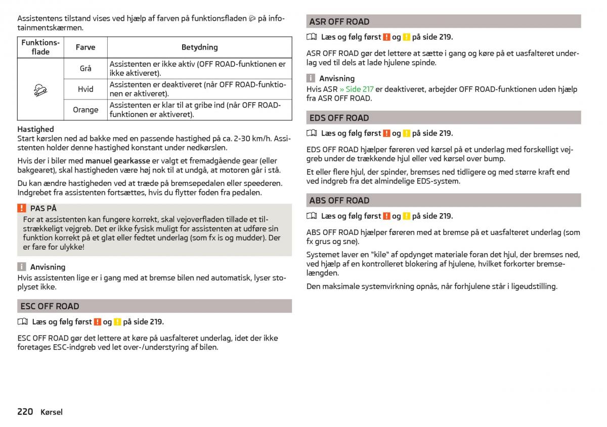 Skoda Kodiaq Bilens instruktionsbog / page 222