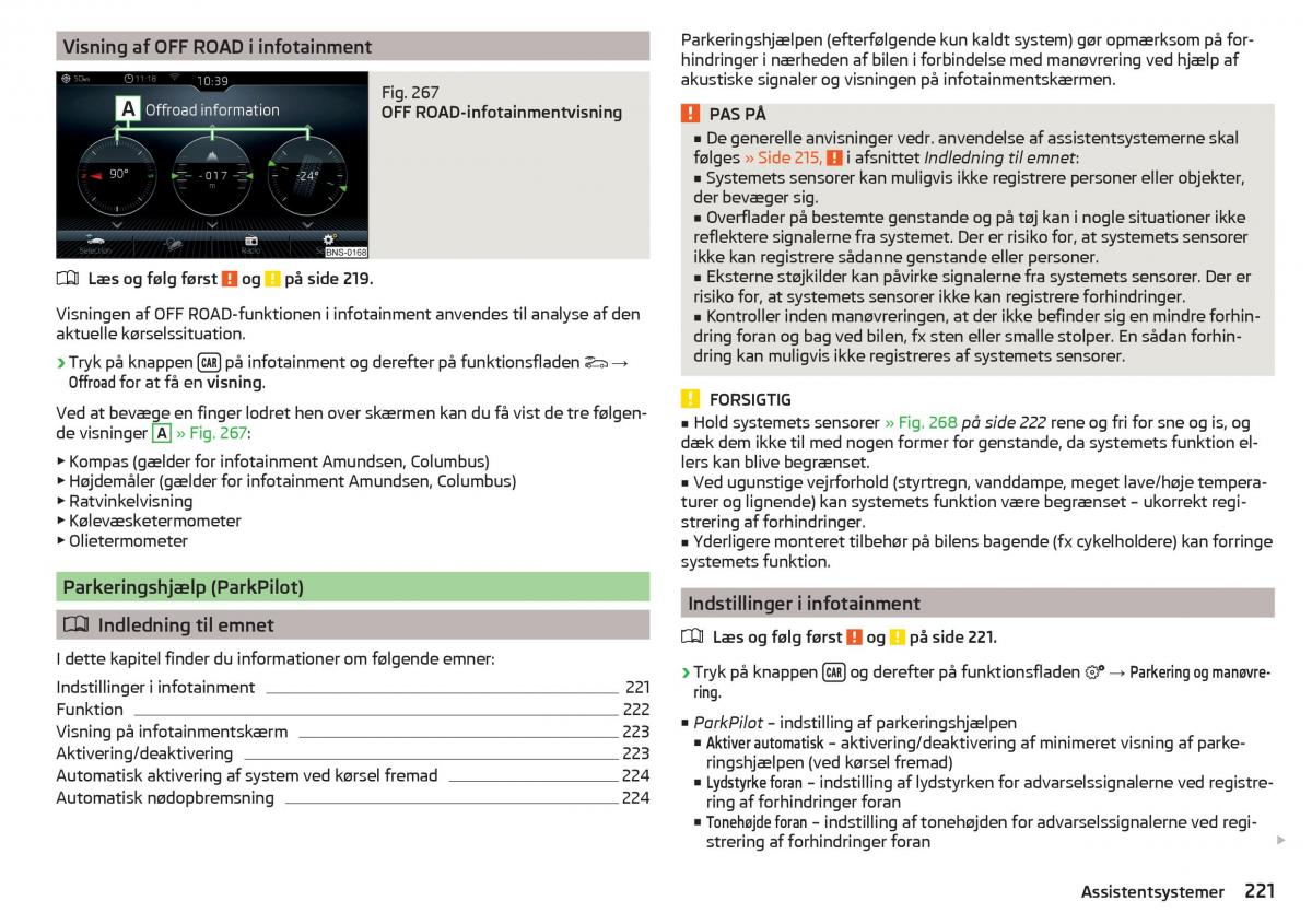 Skoda Kodiaq Bilens instruktionsbog / page 223