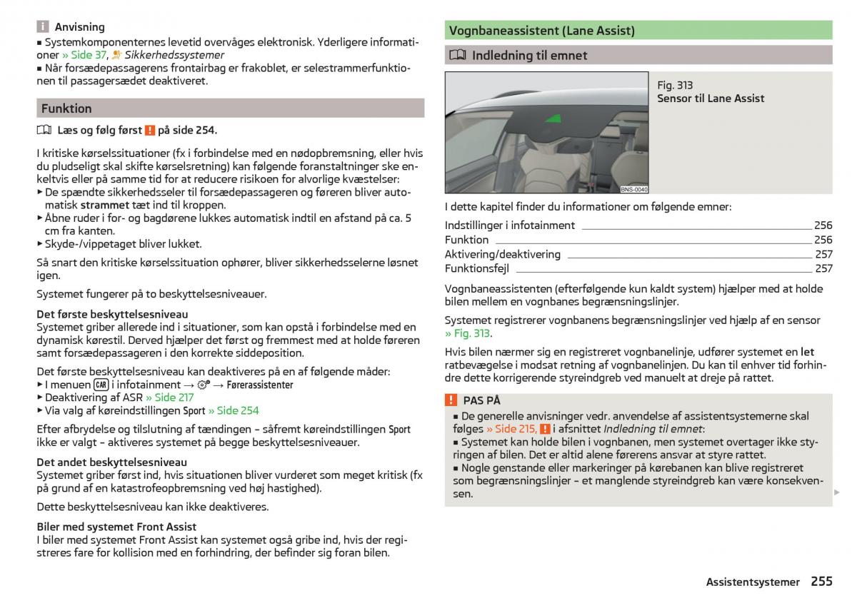 Skoda Kodiaq Bilens instruktionsbog / page 257