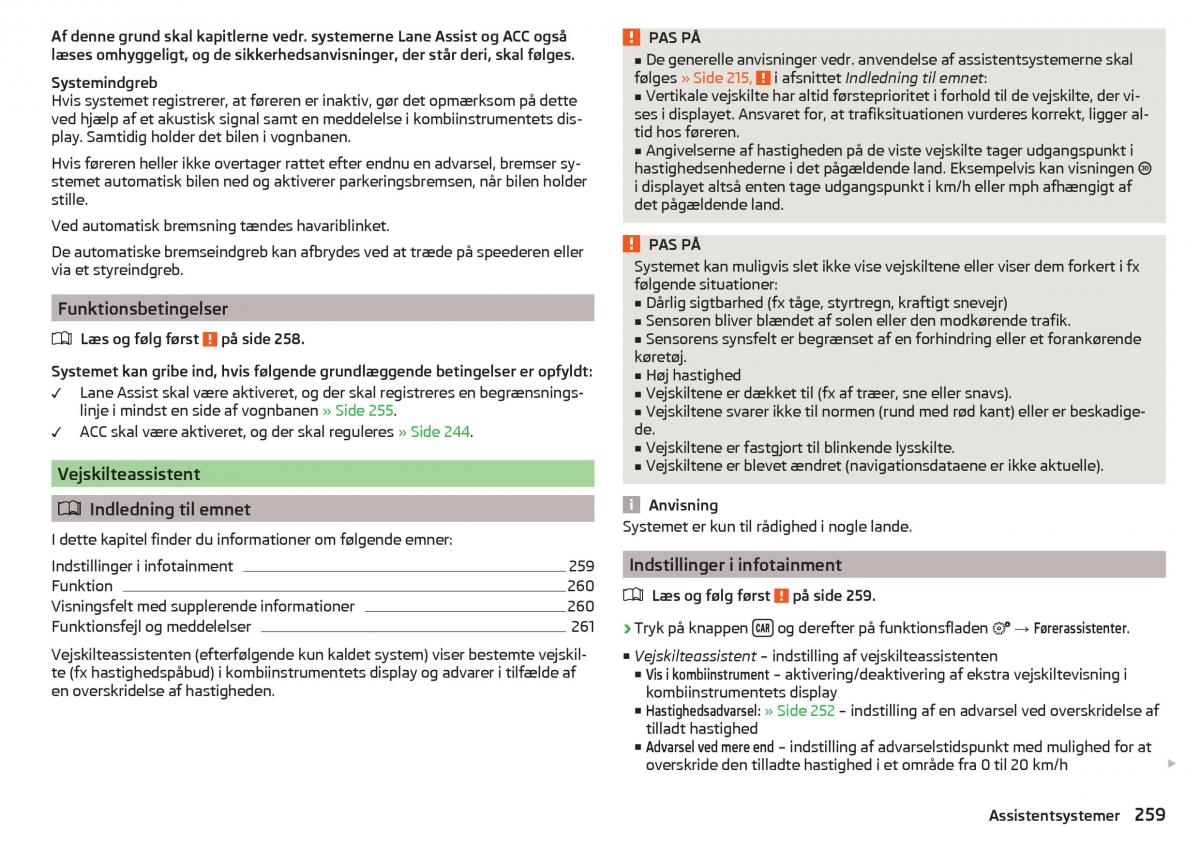 Skoda Kodiaq Bilens instruktionsbog / page 261