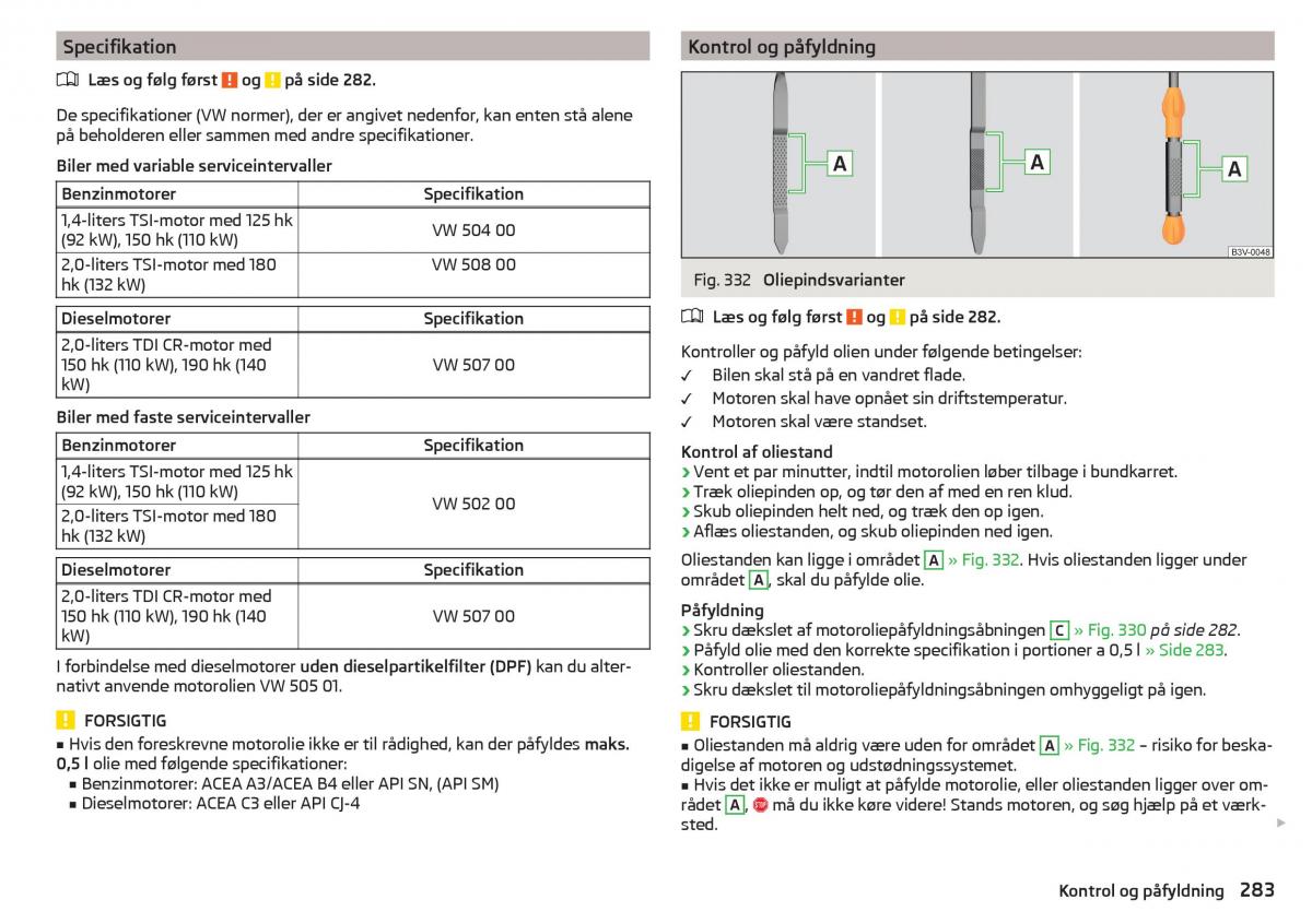 Skoda Kodiaq Bilens instruktionsbog / page 285