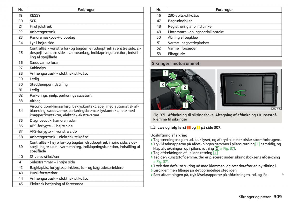 Skoda Kodiaq Bilens instruktionsbog / page 311