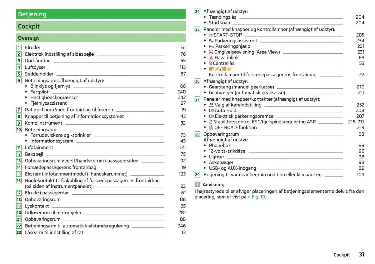 Skoda Kodiaq Bilens instruktionsbog / page 33