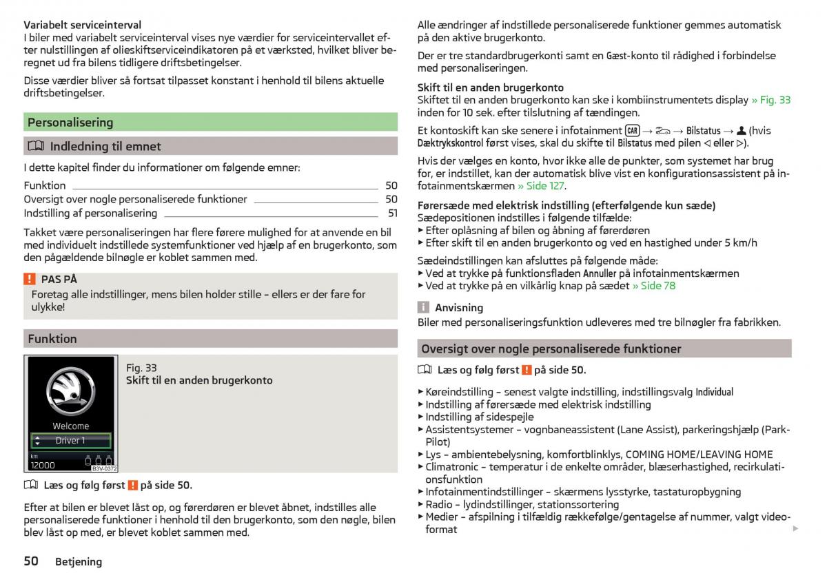 Skoda Kodiaq Bilens instruktionsbog / page 52